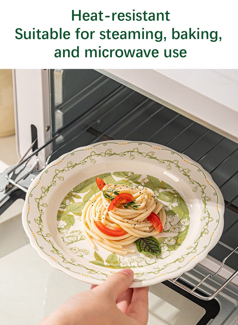 18Pcs Dinnerware Set, Gift Kit, Classic Elegant Ceramic Tableware, Dishwasher & Microwave Safe, Green Flower - Image 3